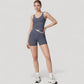 High Waist Crossover Athletic Shorts with Stretch Fabric and Flattering V Front Waistband