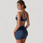 High Waist Crossover Athletic Shorts with Stretch Fabric and Flattering V Front Waistband