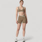 High Waist Crossover Athletic Shorts with Stretch Fabric and Flattering V Front Waistband