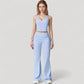 Drawstring Ruched Waist Flared Leg Pants Stretch Fabric Active Yoga Lounge Bottoms