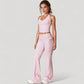 Drawstring Ruched Waist Flared Leg Pants Stretch Fabric Active Yoga Lounge Bottoms