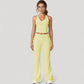 Drawstring Ruched Waist Flared Leg Pants Stretch Fabric Active Yoga Lounge Bottoms