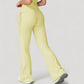 Drawstring Ruched Waist Flared Leg Pants Stretch Fabric Active Yoga Lounge Bottoms
