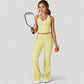 Drawstring Ruched Waist Flared Leg Pants Stretch Fabric Active Yoga Lounge Bottoms