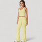 Drawstring Ruched Waist Flared Leg Pants Stretch Fabric Active Yoga Lounge Bottoms