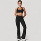 High Waist Flared Leg Stretch Pants Smooth Fabric Seamless Waistband Active Lounge Bottoms