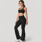High Waist Flared Leg Stretch Pants Smooth Fabric Seamless Waistband Active Lounge Bottoms