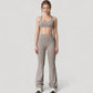 High Waist Flared Leg Stretch Pants Smooth Fabric Seamless Waistband Active Lounge Bottoms