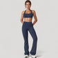 High Waist Flared Leg Stretch Pants Smooth Fabric Seamless Waistband Active Lounge Bottoms