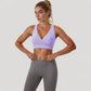 Crossover V-Neck Sports Bra with Wide Straps and Stretch Support Band