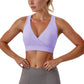 Crossover V-Neck Sports Bra with Wide Straps and Stretch Support Band