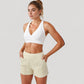 Crossover V-Neck Sports Bra with Wide Straps and Stretch Support Band