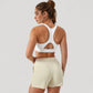 Crossover V-Neck Sports Bra with Wide Straps and Stretch Support Band