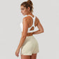 Crossover V-Neck Sports Bra with Wide Straps and Stretch Support Band