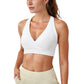 Crossover V-Neck Sports Bra with Wide Straps and Stretch Support Band