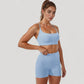 Scoop Neck Sports Bra with Adjustable Spaghetti Straps Removable Padding Stretch Fabric for Low Impact Activity