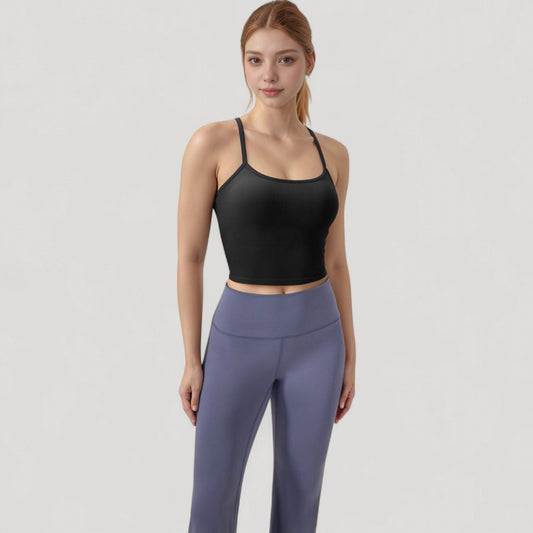 Ribbed Cropped Tank with Strappy Back and Stretch Fit for Lightweight Layering