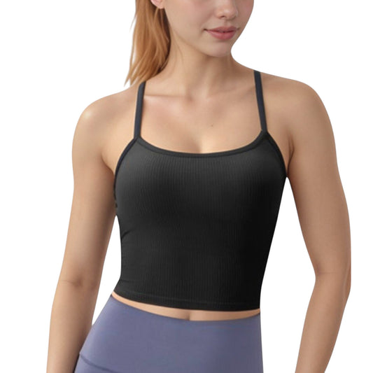 Ribbed Cropped Tank with Strappy Back and Stretch Fit for Lightweight Layering