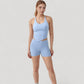 Scoop Neck Racerback Tank Top with Handkerchief Hem and Built-In Shelf Bra for Low Impact Activity
