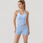 Scoop Neck Racerback Tank Top with Handkerchief Hem and Built-In Shelf Bra for Low Impact Activity
