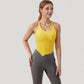 Scoop Neck Racerback Tank Top with Handkerchief Hem and Built-In Shelf Bra for Low Impact Activity
