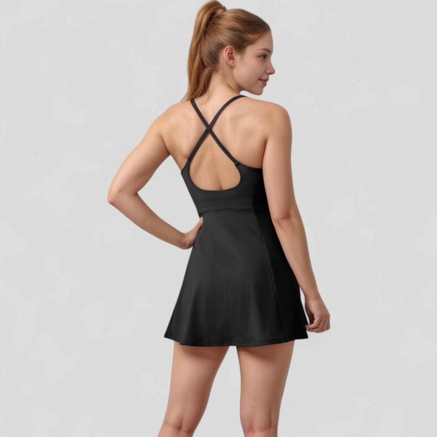 Activewear Tennis Dress with Spaghetti Straps and A-Line Skirt Design