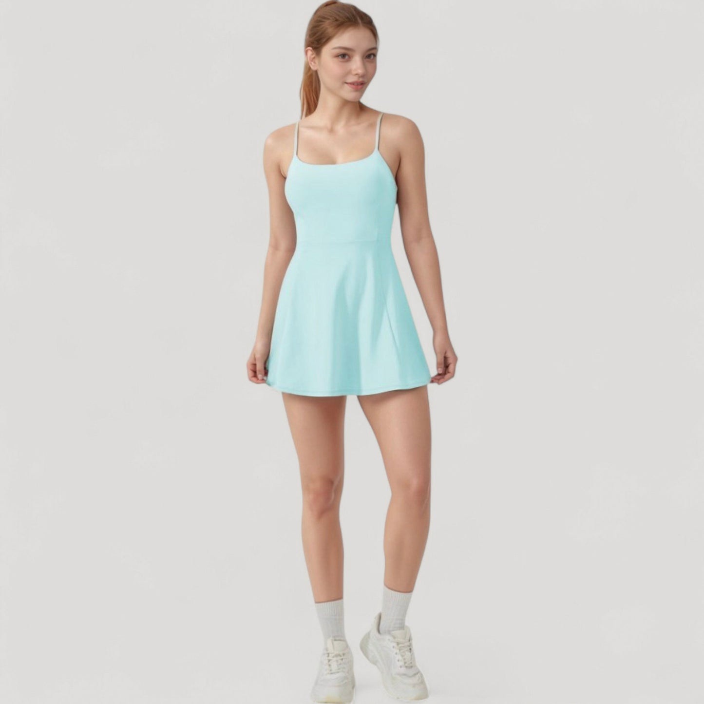 Activewear Tennis Dress with Spaghetti Straps and A-Line Skirt Design