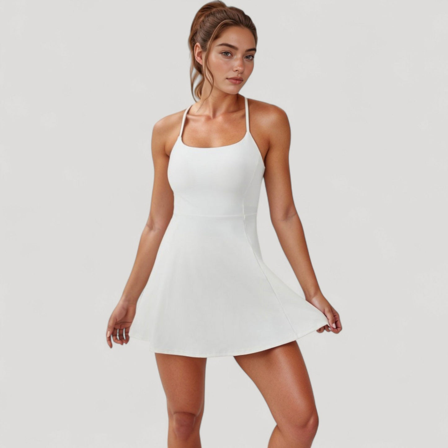 Activewear Tennis Dress with Spaghetti Straps and A-Line Skirt Design