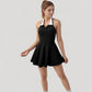 Sleeveless Tennis Dress with Contrast Polo Collar and Flared Skirt Design
