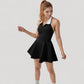 Sleeveless Tennis Dress with Contrast Polo Collar and Flared Skirt Design