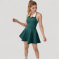 Sleeveless Tennis Dress with Contrast Polo Collar and Flared Skirt Design