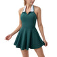 Sleeveless Tennis Dress with Contrast Polo Collar and Flared Skirt Design