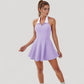 Sleeveless Tennis Dress with Contrast Polo Collar and Flared Skirt Design