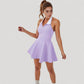 Sleeveless Tennis Dress with Contrast Polo Collar and Flared Skirt Design