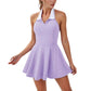 Sleeveless Tennis Dress with Contrast Polo Collar and Flared Skirt Design