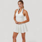 Sleeveless Tennis Dress with Contrast Polo Collar and Flared Skirt Design