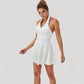 Sleeveless Tennis Dress with Contrast Polo Collar and Flared Skirt Design