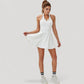Sleeveless Tennis Dress with Contrast Polo Collar and Flared Skirt Design