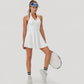 Sleeveless Tennis Dress with Contrast Polo Collar and Flared Skirt Design