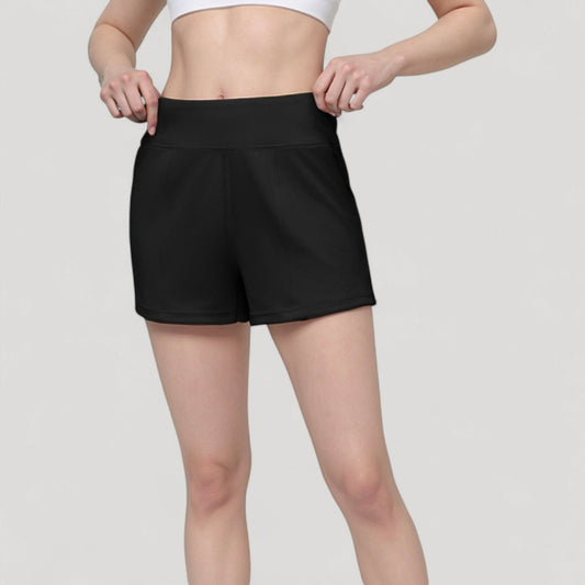 High Waist Performance Shorts with Wide Waistband and Side Pockets for Active Comfort