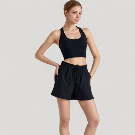 Scoop Neck Sports Bra Top with Wide Straps and Soft Stretch Fit
