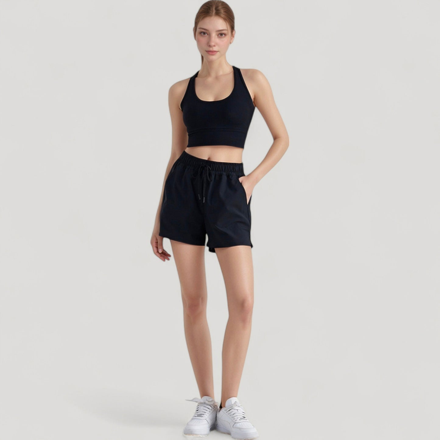 Scoop Neck Sports Bra Top with Wide Straps and Soft Stretch Fit