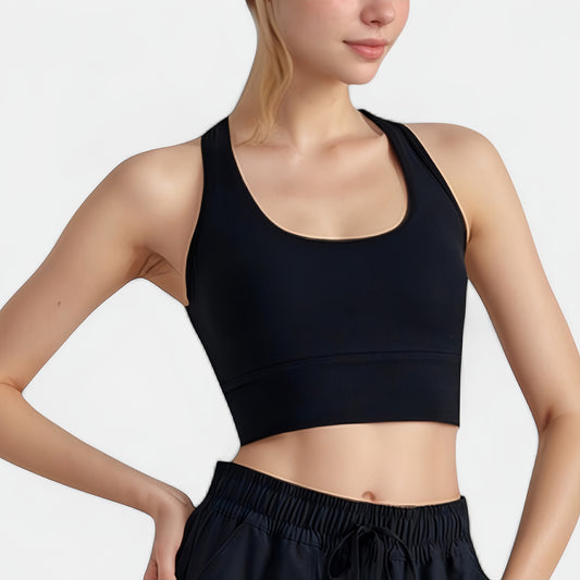 Scoop Neck Sports Bra Top with Wide Straps and Soft Stretch Fit