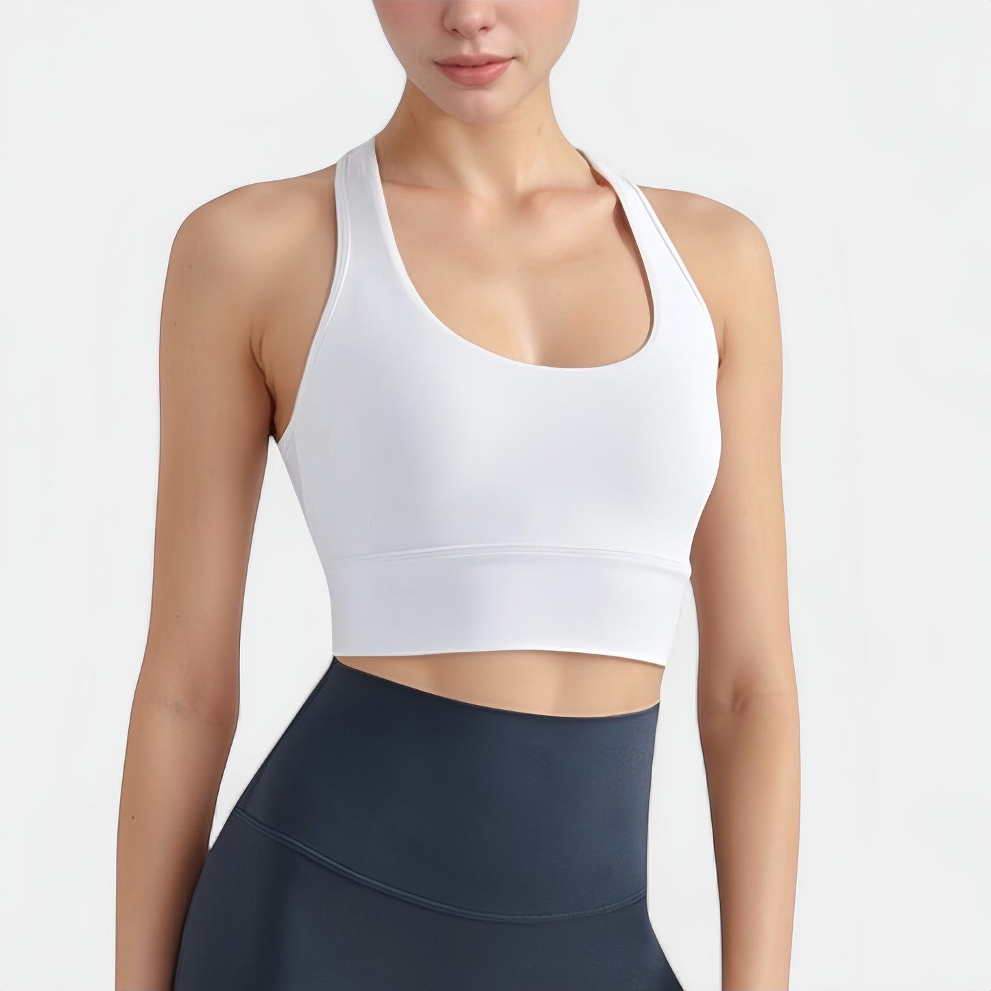 Scoop Neck Sports Bra Top with Wide Straps and Soft Stretch Fit