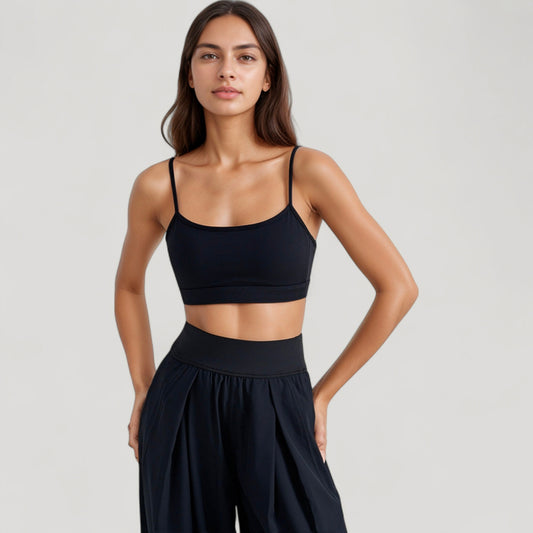 Spaghetti Strap Scoop Neck Sports Bra Top with Lightweight Stretch Fabric