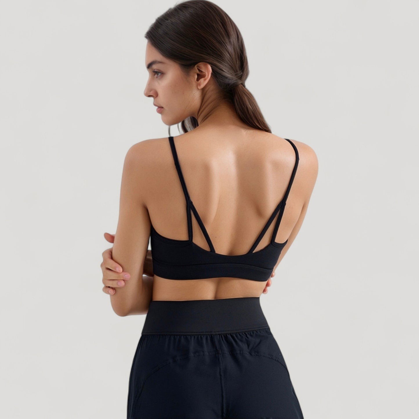 Spaghetti Strap Scoop Neck Sports Bra Top with Lightweight Stretch Fabric