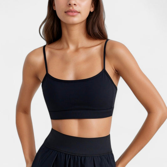 Spaghetti Strap Scoop Neck Sports Bra Top with Lightweight Stretch Fabric