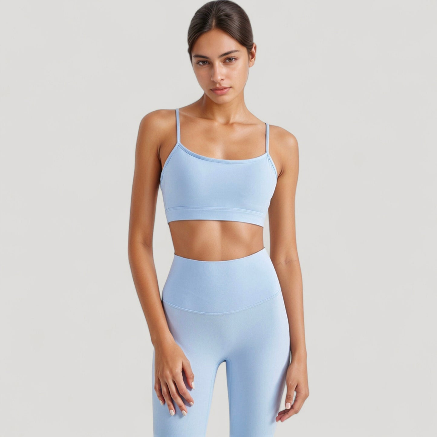 Spaghetti Strap Scoop Neck Sports Bra Top with Lightweight Stretch Fabric