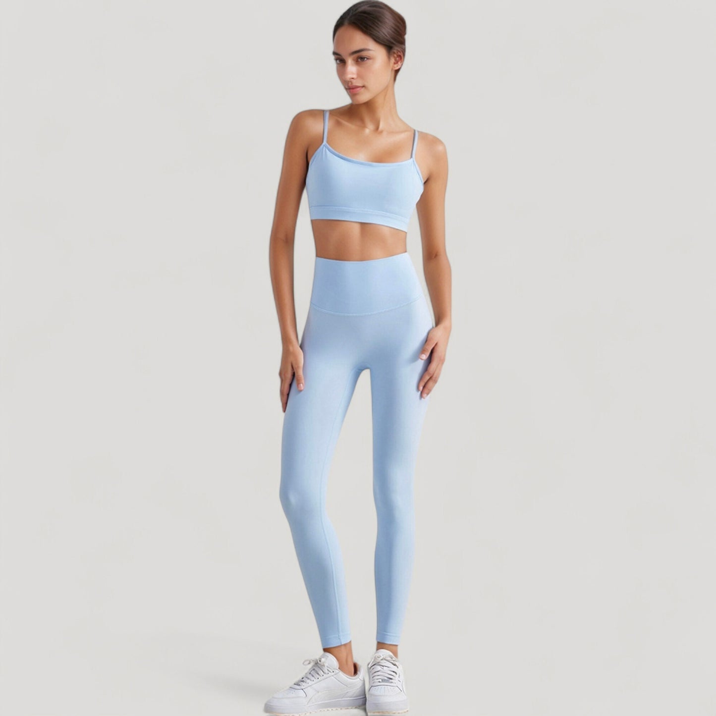 Spaghetti Strap Scoop Neck Sports Bra Top with Lightweight Stretch Fabric
