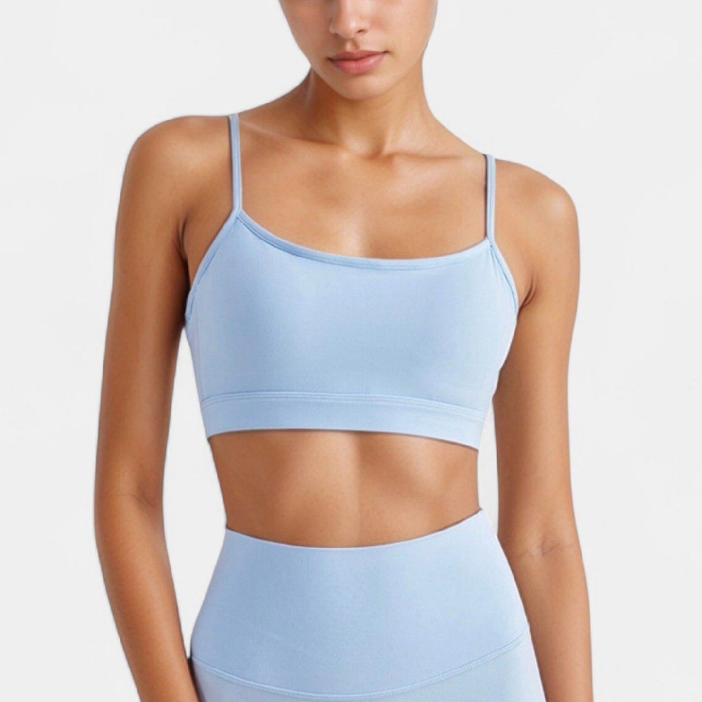 Spaghetti Strap Scoop Neck Sports Bra Top with Lightweight Stretch Fabric